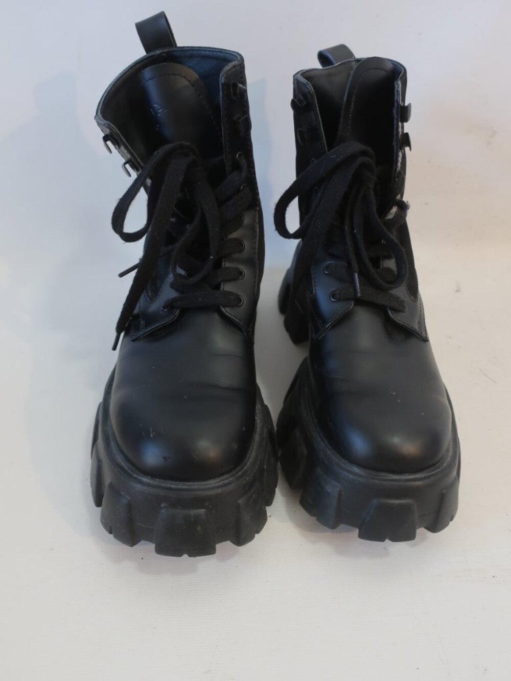 Womens Prada Black Monolith Leather & Nylon Combat Boots 39 EU/US 9 - Picture 6 of 13